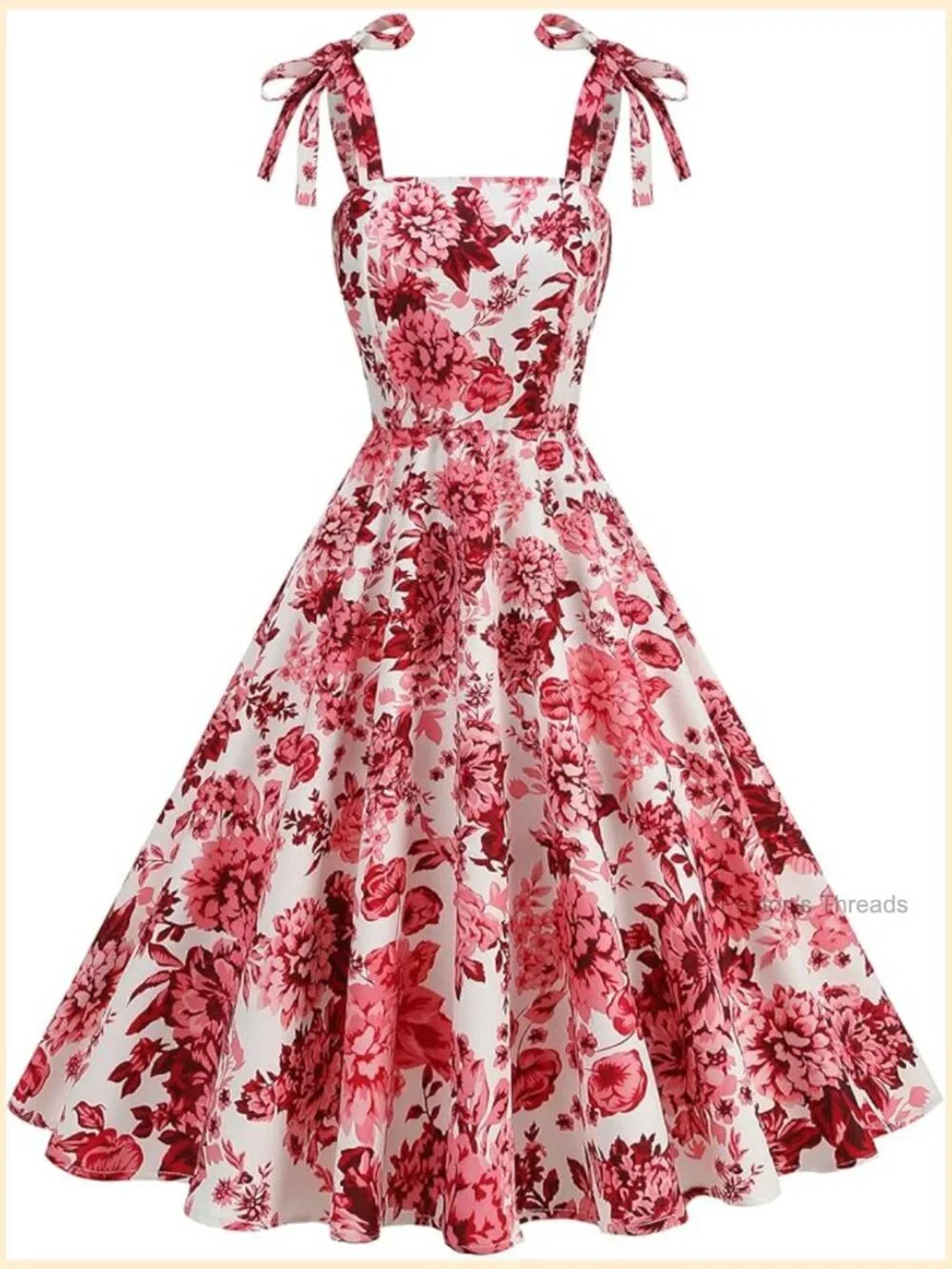 Elegant Rockabilly 1950s Retro Dress Tie Knot Square Neck Midi Swing Cocktail - Picture 1 of 5